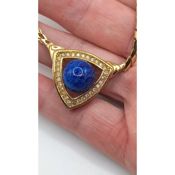 Grosse' Signed GoldTone Collar Necklace Gorgeous Faux Lapis Stone - Picture 2 of 8